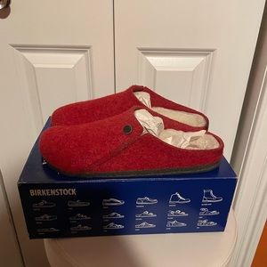 Red Birkenstock slides